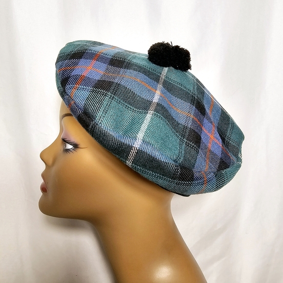 Lochcarron 100% New Wool Green & Blue Plaid Tam O'Shanter Scotland Hat - Picture 4 of 9